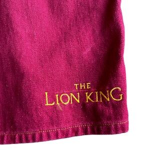 Vintage XL Disney Lion King Denim Baggy Shorts Maroon Red Embroidered Inseam 11”